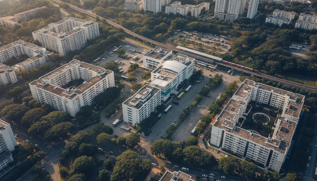 Aerial view of Bedok town centre and surrounding residential blocks